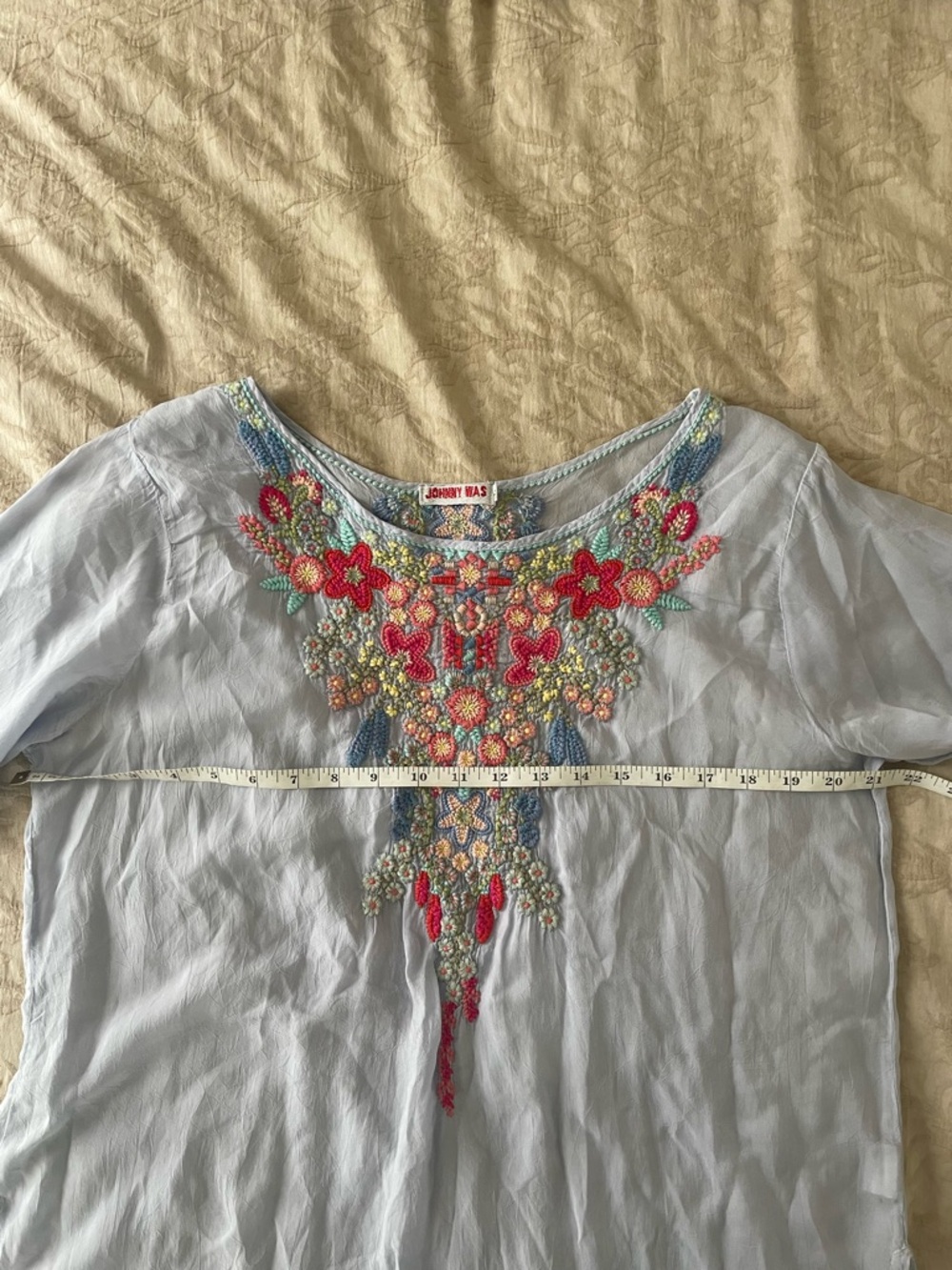 Johnny Was Periwinkle Lilac Light Blue Embroidered Tunic Top Blouse L - Picture 7 of 11